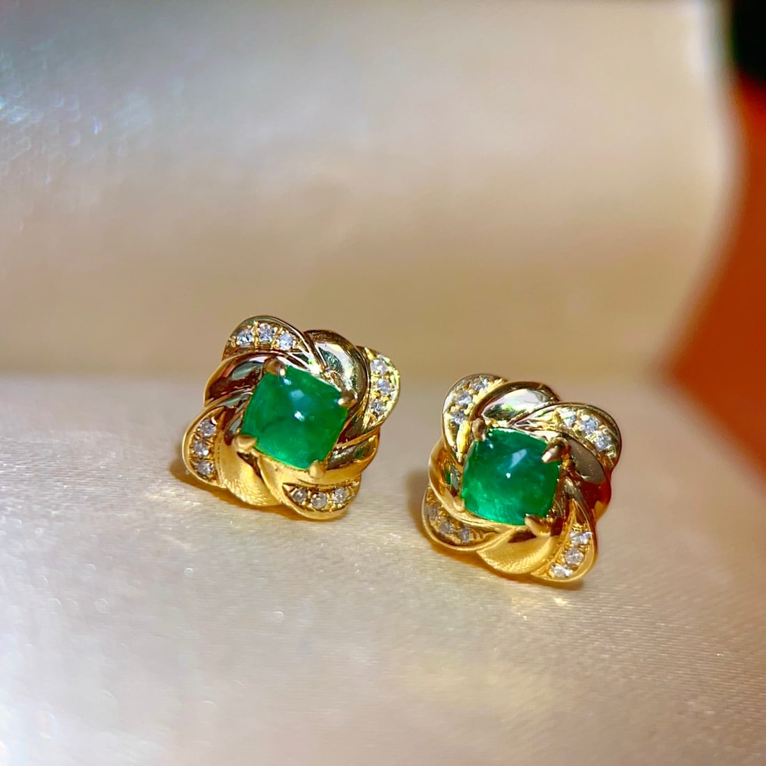 18K gold emerald earrings - 2