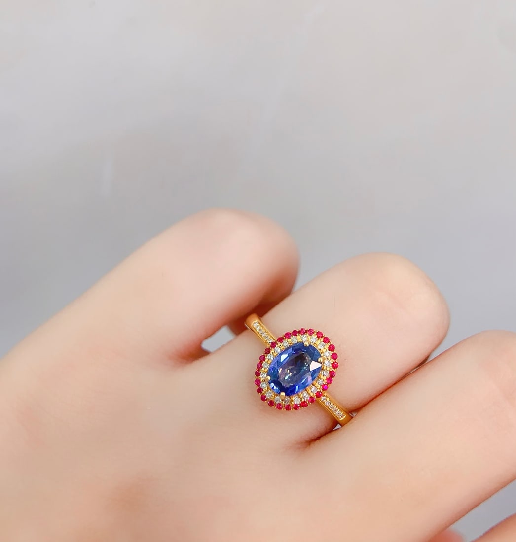 18K gold natural sapphire ring - 6