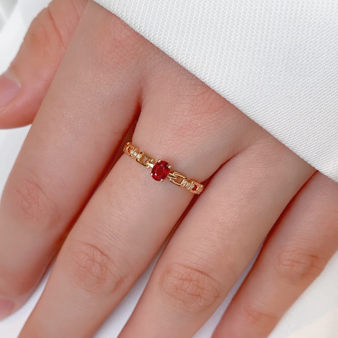 18K gold pigeon blood ruby diamond ring - 5