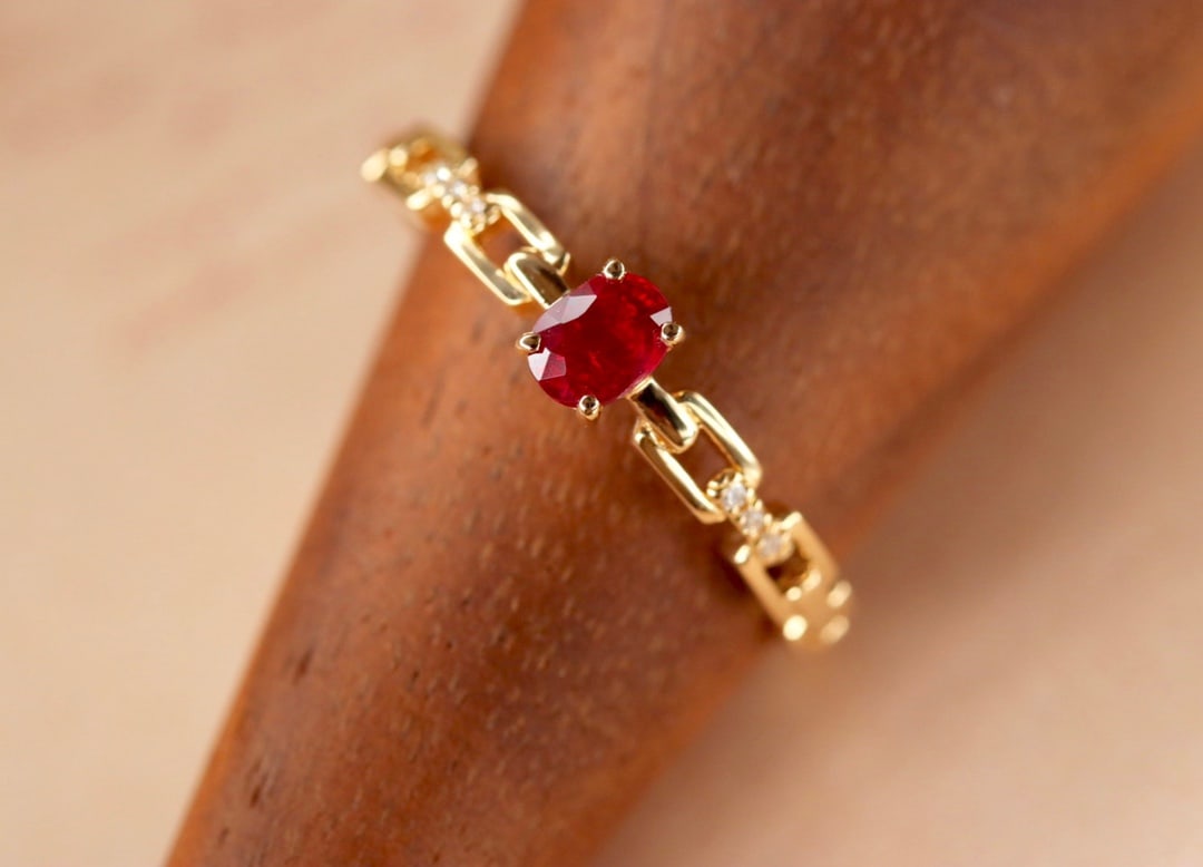 18K gold pigeon blood ruby diamond ring - 6