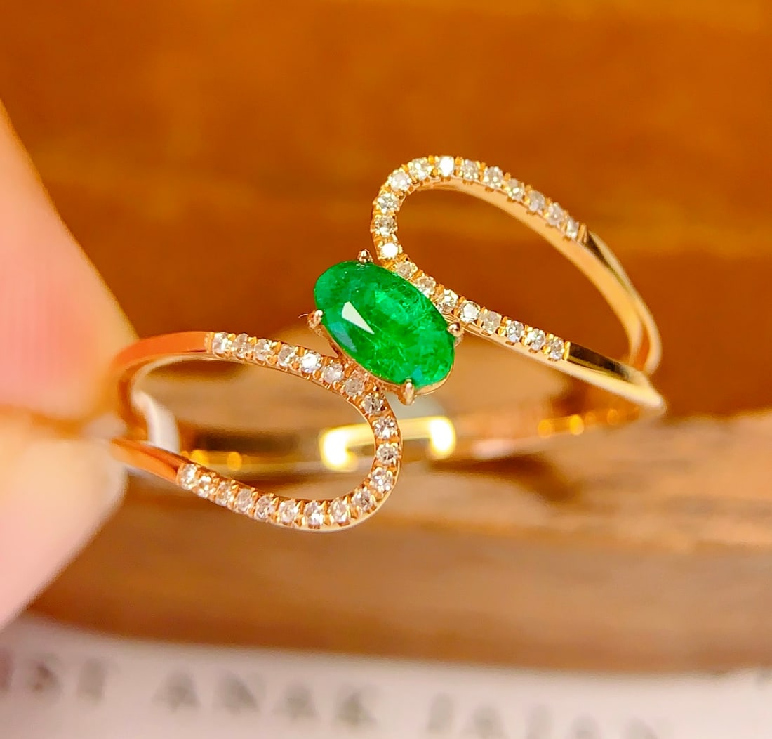 18K gold natural emerald ring - 2