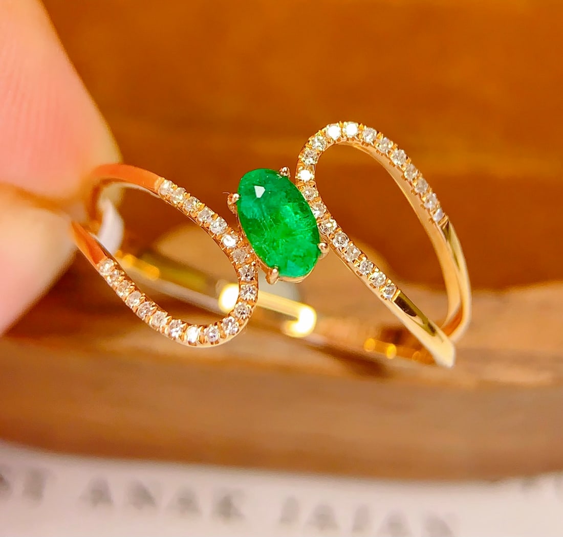 18K gold natural emerald ring - 3