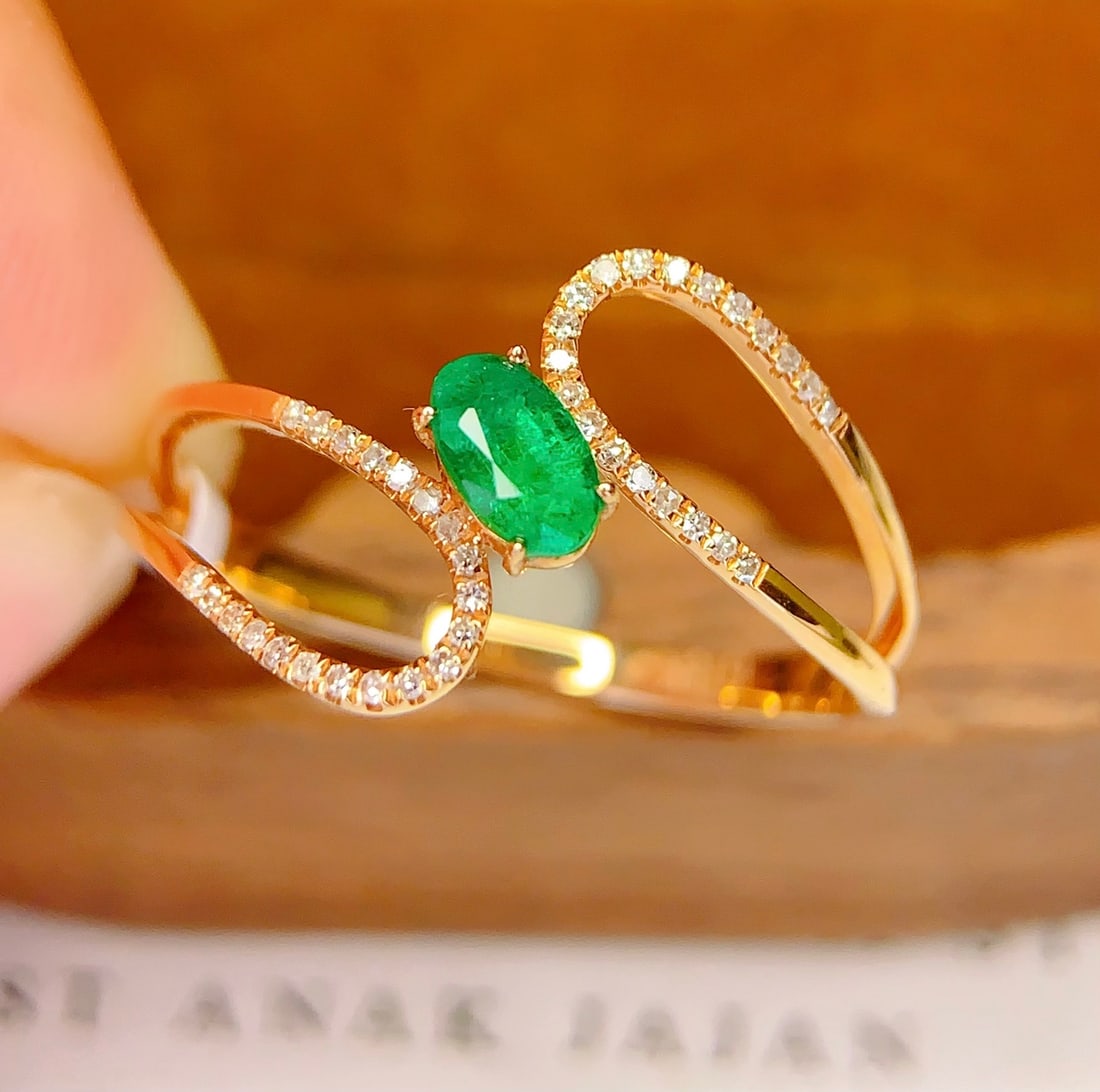 18K gold natural emerald ring - 4