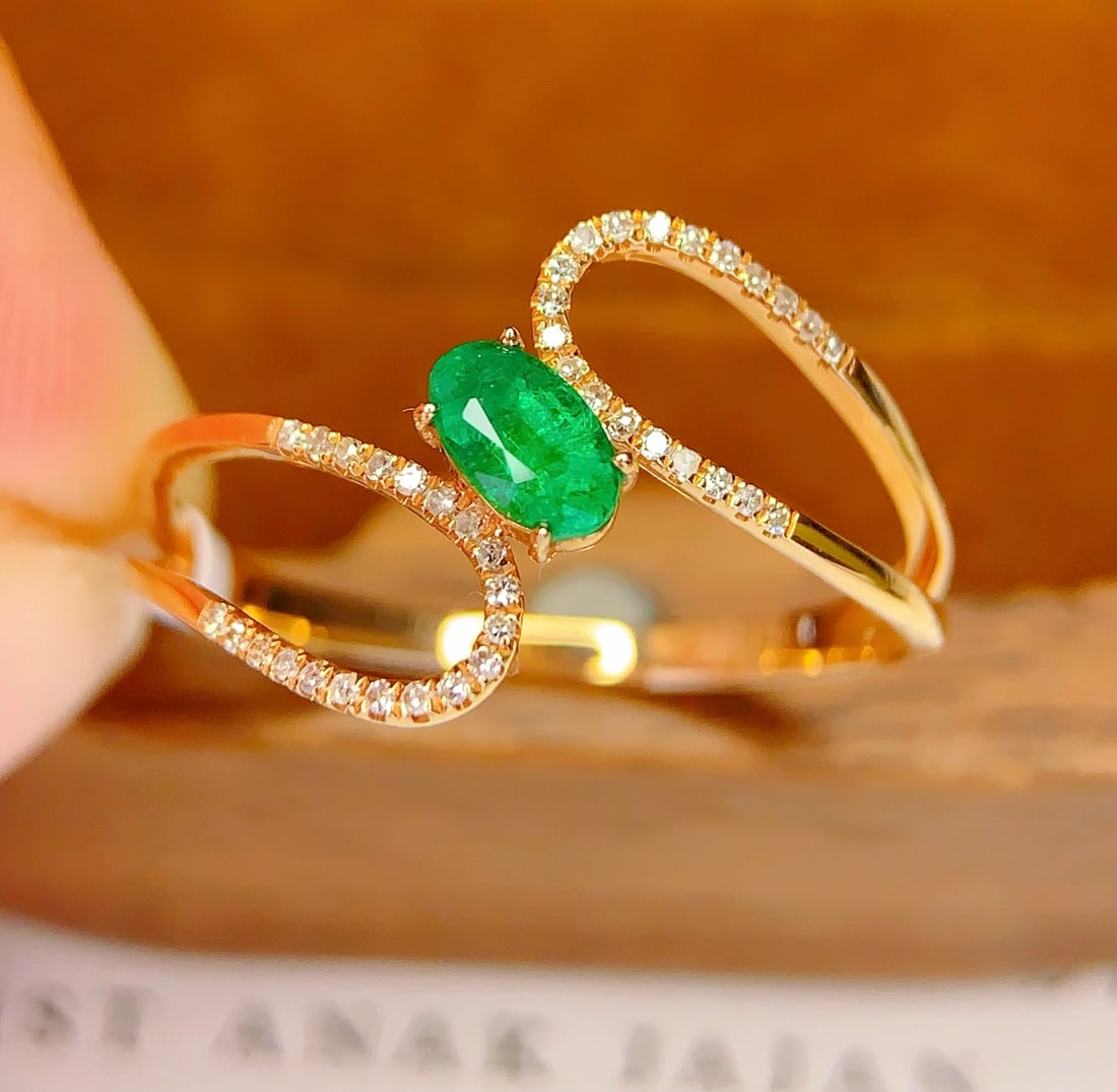18K gold natural emerald ring - 5