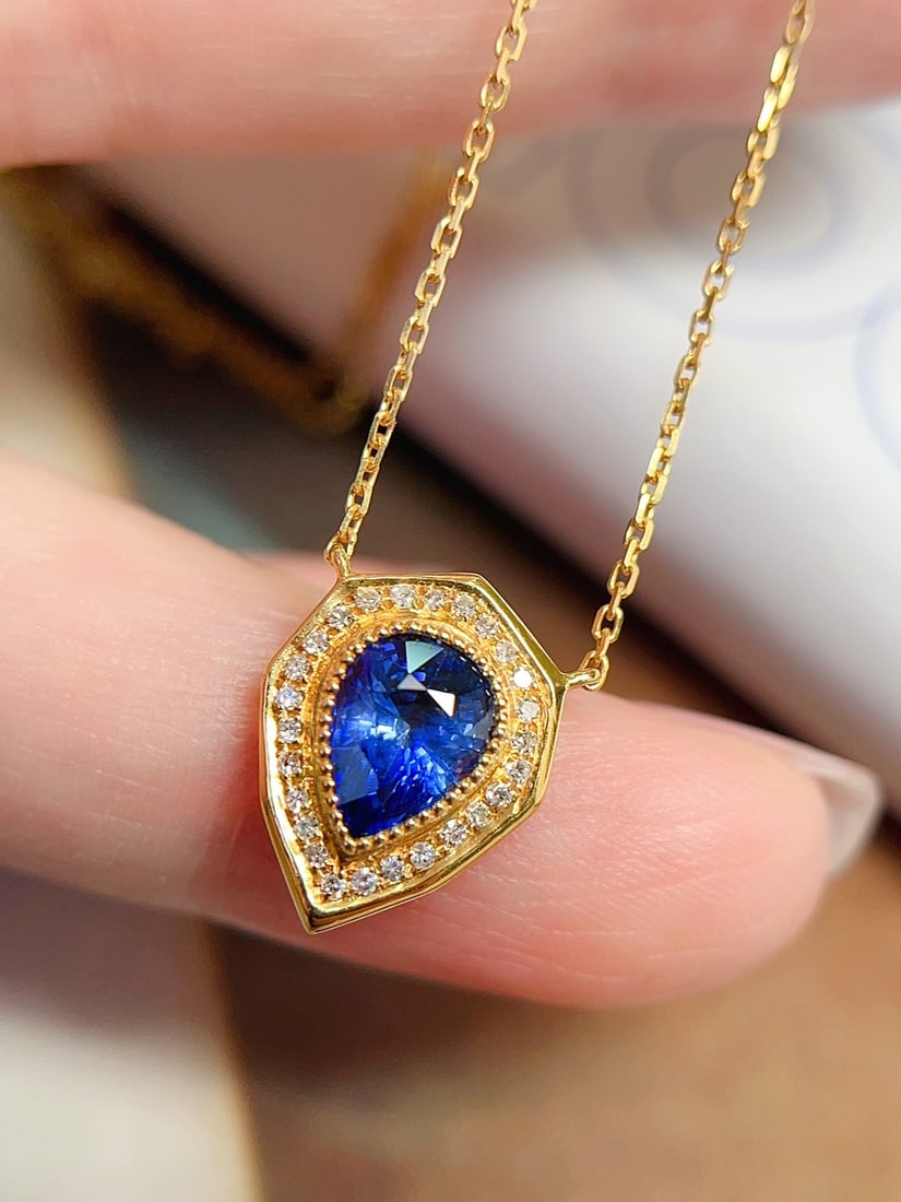 18K gold sapphire collarbone necklace - 2