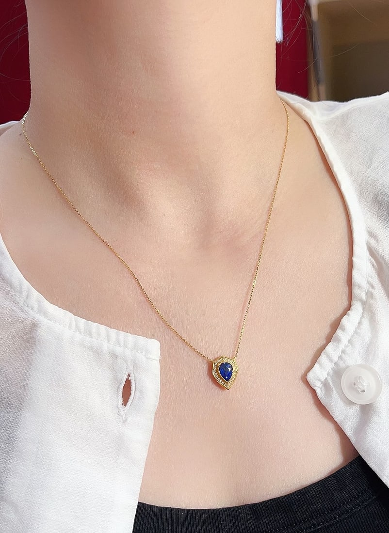 18K gold sapphire collarbone necklace - 4