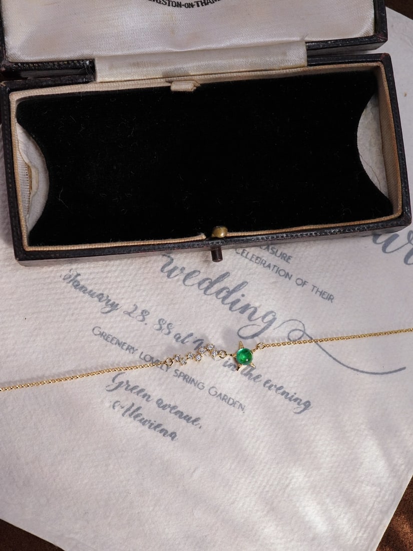 18K gold diamond emerald bracelet - 4