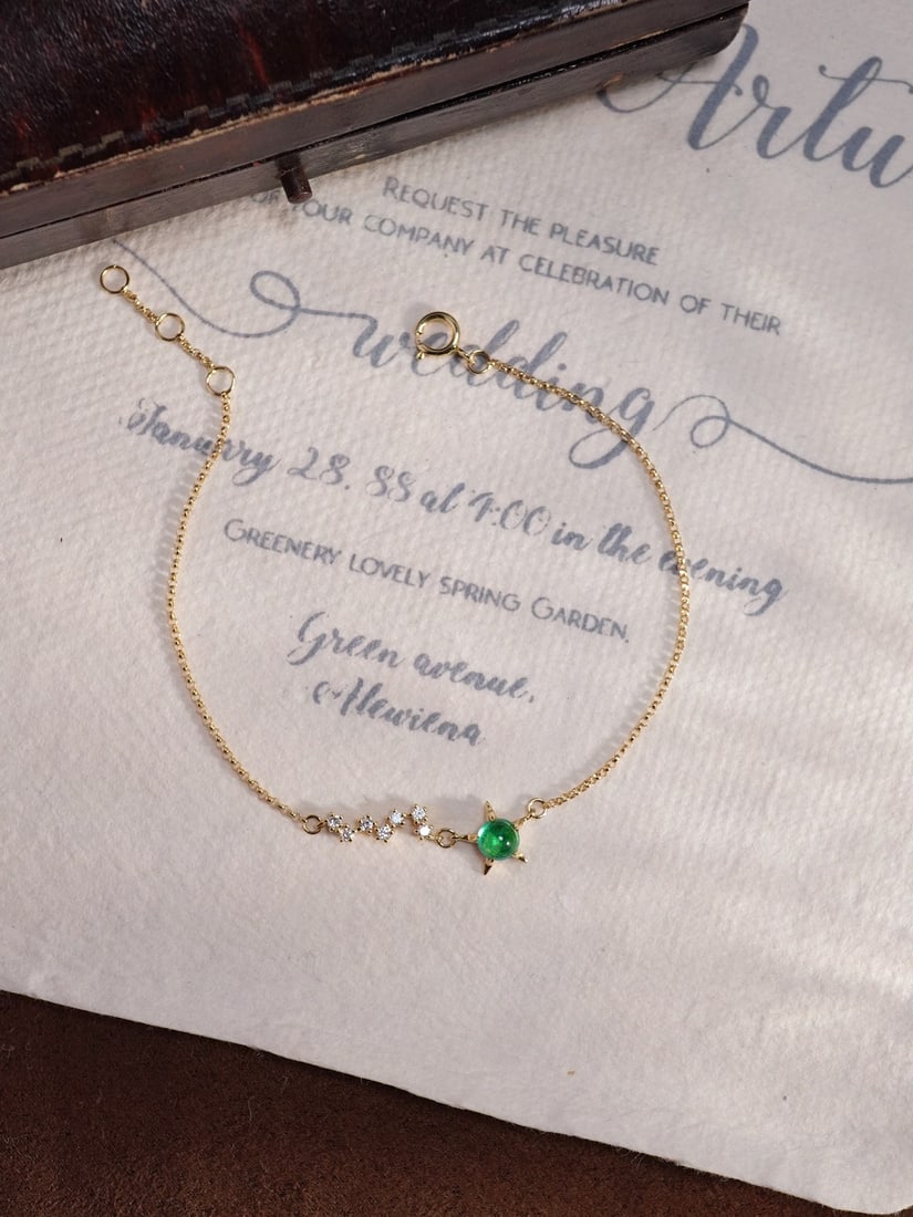 18K gold diamond emerald bracelet - 5