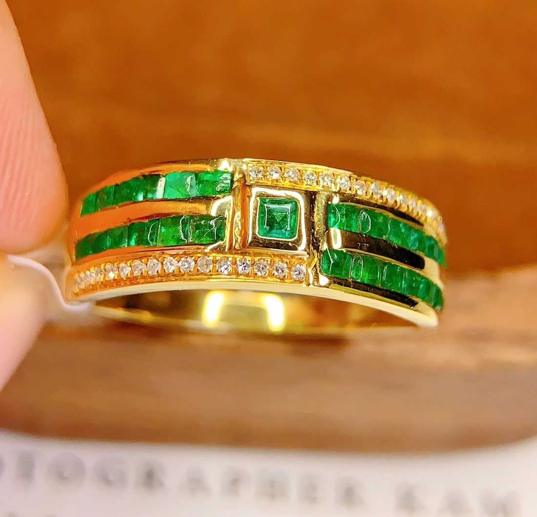 18K gold natural emerald ring - 2