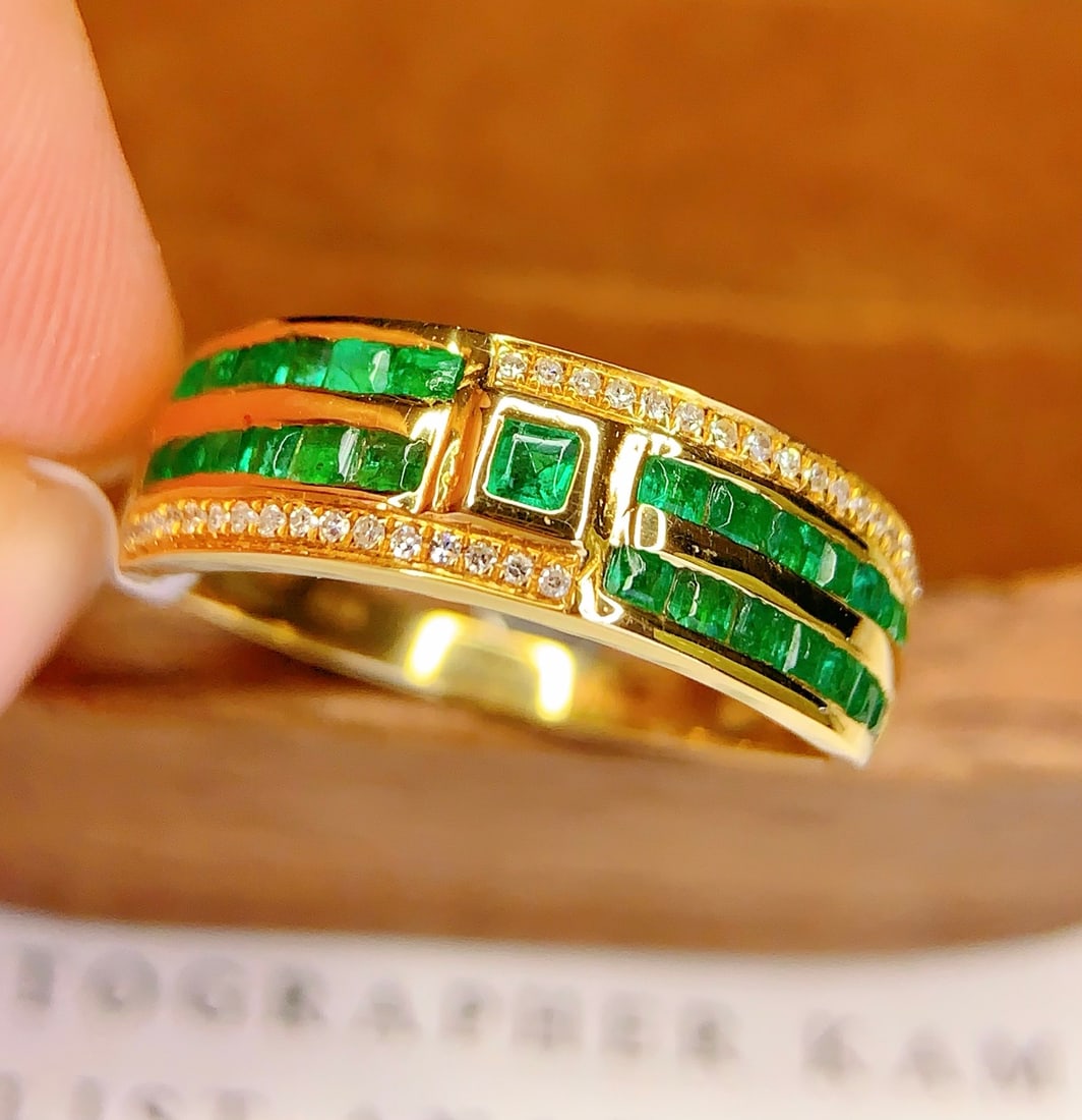 18K gold natural emerald ring - 3