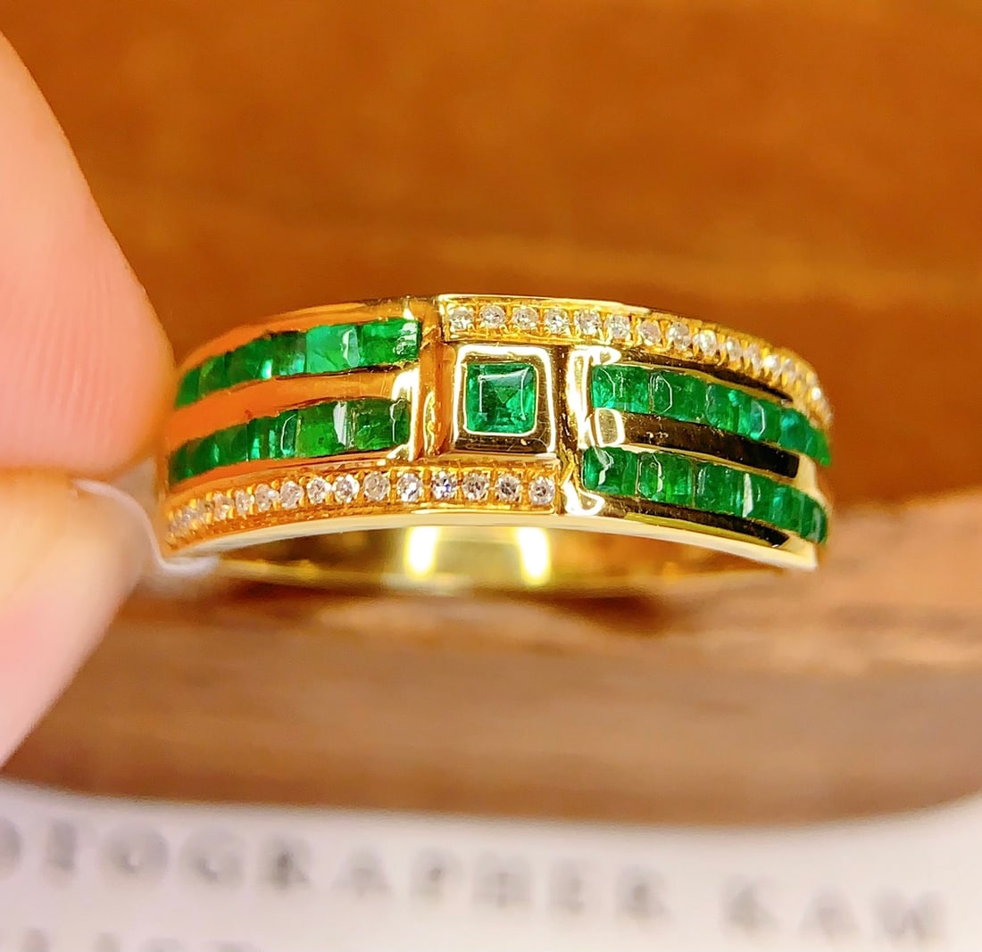 18K gold natural emerald ring - 4