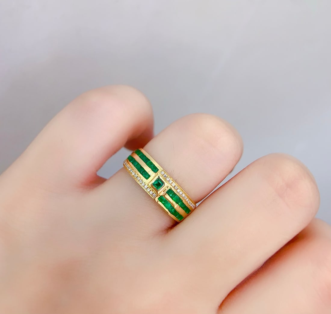18K gold natural emerald ring - 6