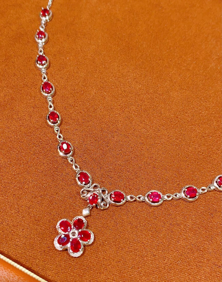 18K Gold Natural Ruby Necklace - 2