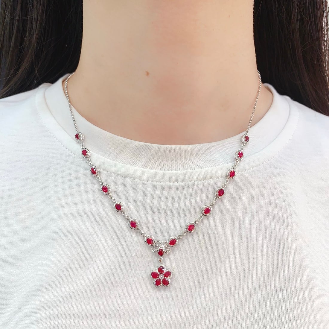 18K Gold Natural Ruby Necklace - 4