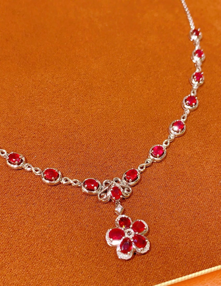 18K Gold Natural Ruby Necklace - 5