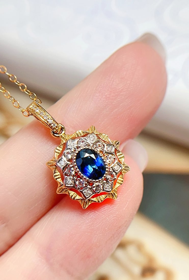 18K Gold Sapphire Pendant (chain not included) - 2