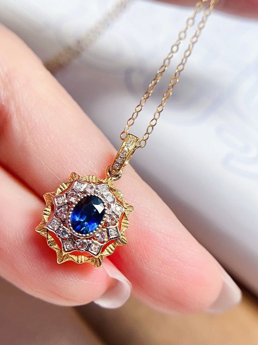 18K Gold Sapphire Pendant (chain not included) - 3