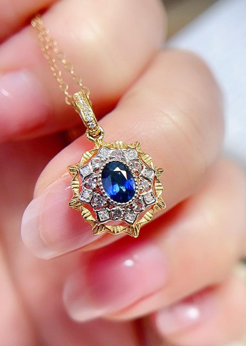 18K Gold Sapphire Pendant (chain not included) - 4