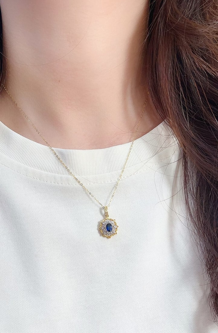 18K Gold Sapphire Pendant (chain not included) - 5
