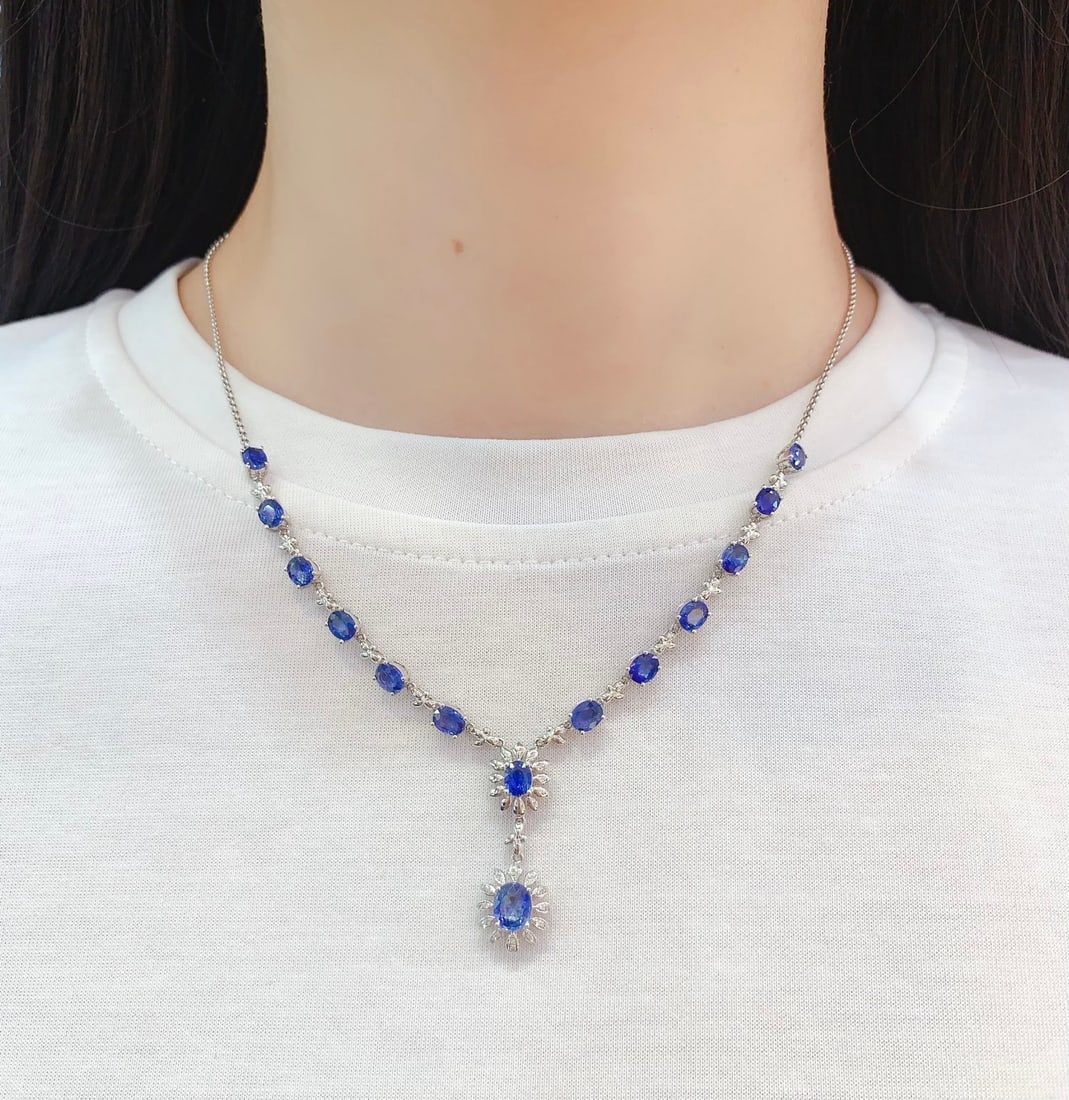 18K gold natural sapphire necklace - 2