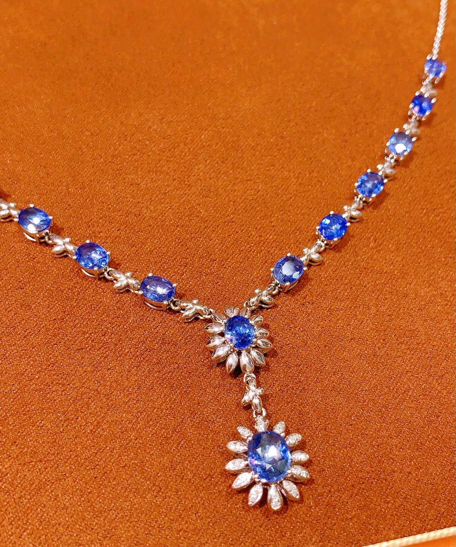 18K gold natural sapphire necklace - 3
