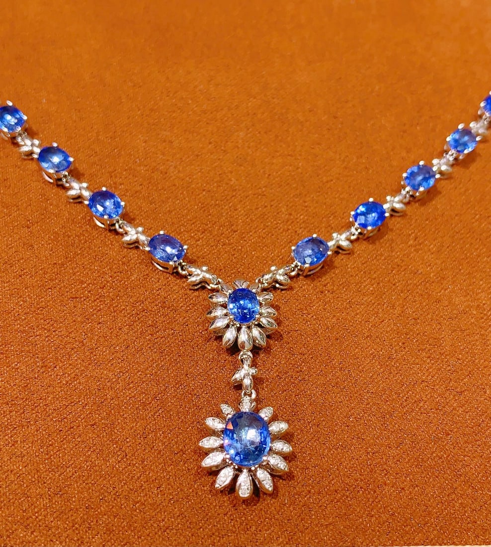 18K gold natural sapphire necklace - 4