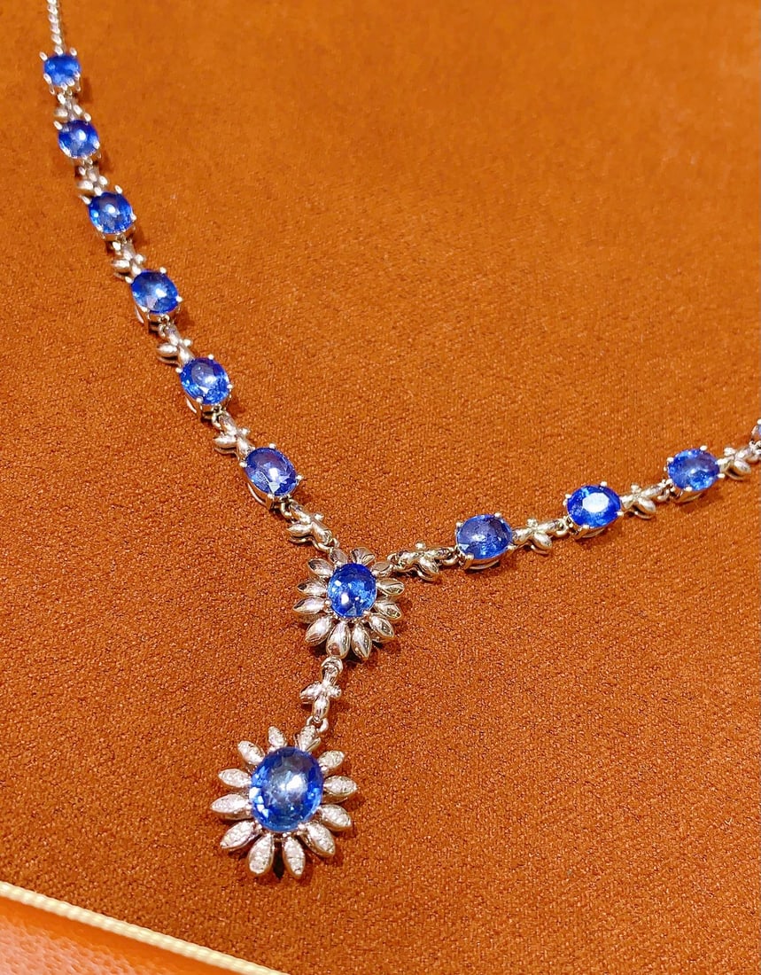 18K gold natural sapphire necklace - 5