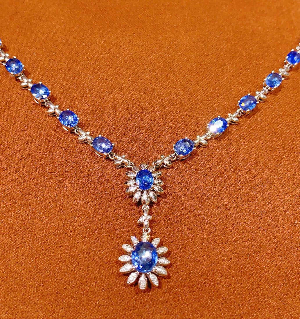 18K gold natural sapphire necklace - 6