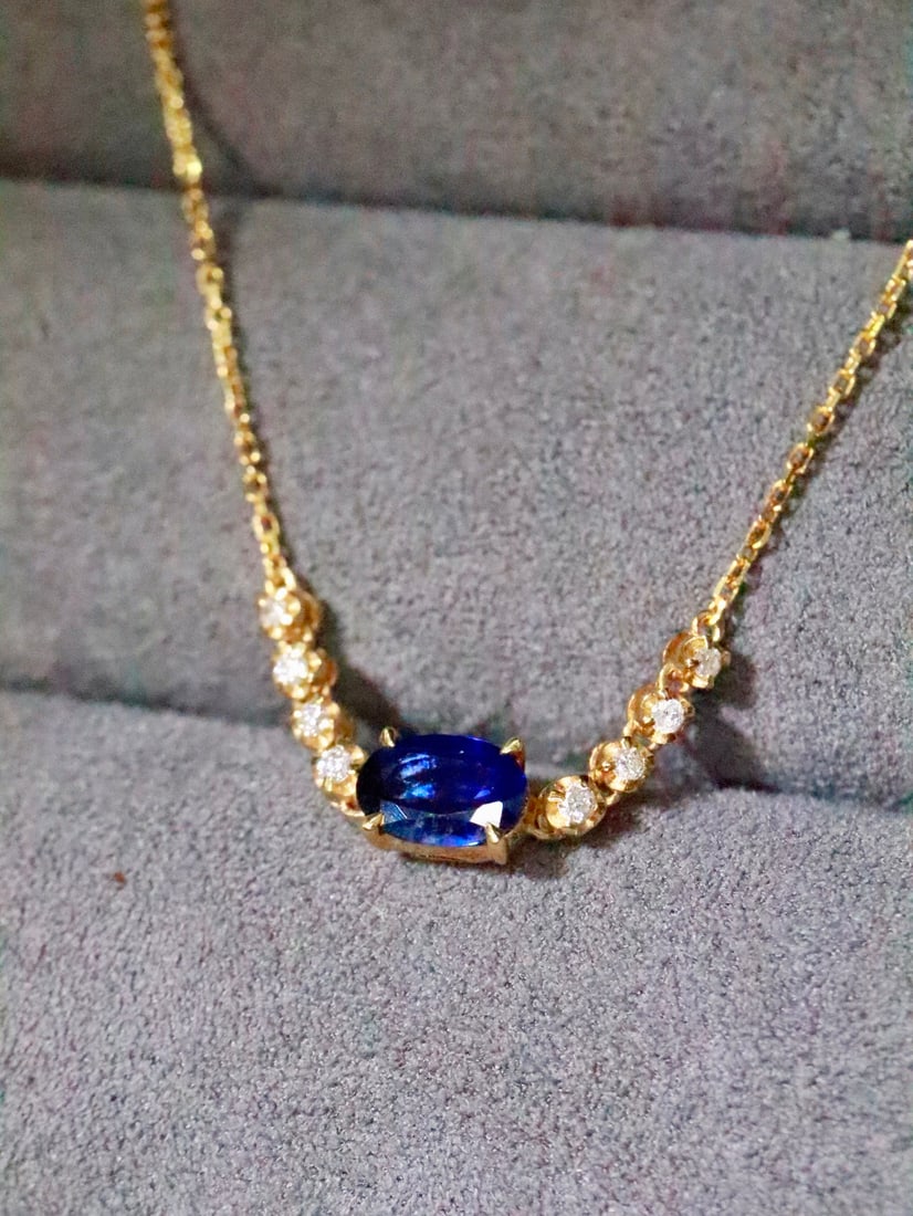 18K gold sapphire collarbone chain necklace - 2
