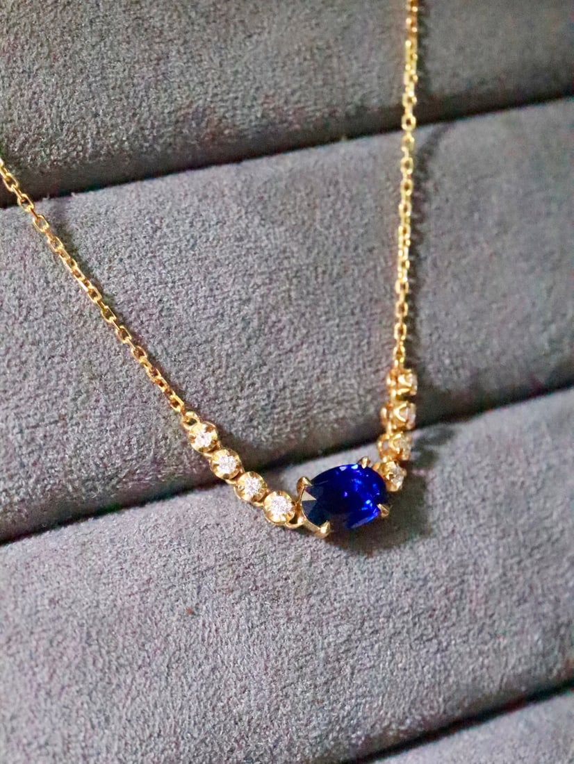 18K gold sapphire collarbone chain necklace - 3