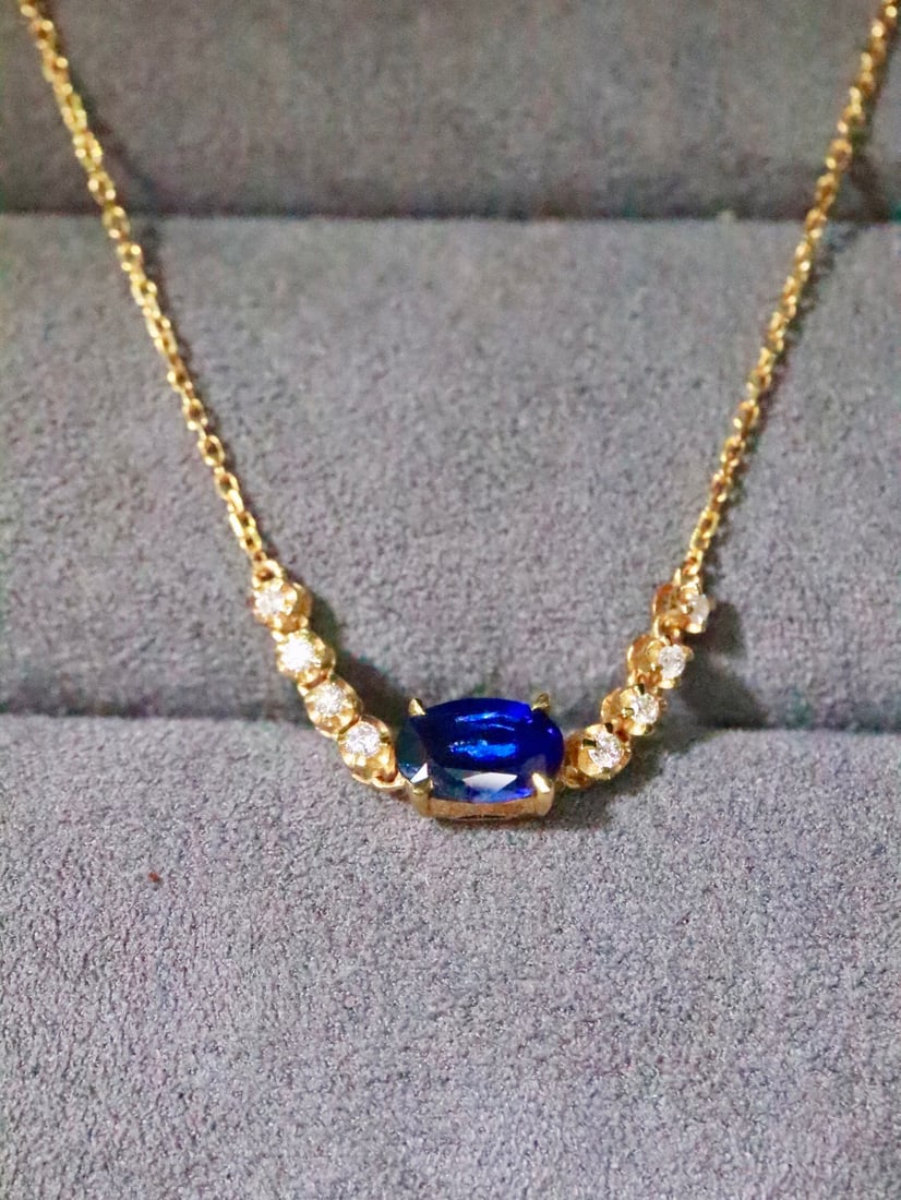 18K gold sapphire collarbone chain necklace - 4
