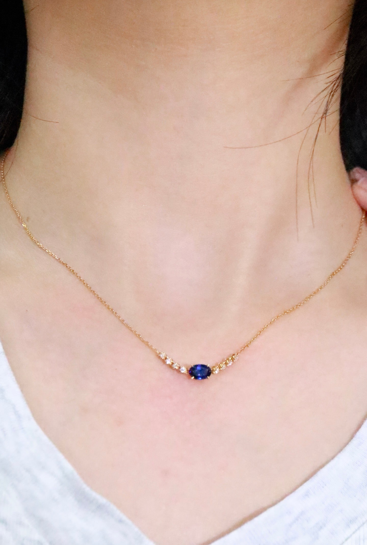 18K gold sapphire collarbone chain necklace - 5