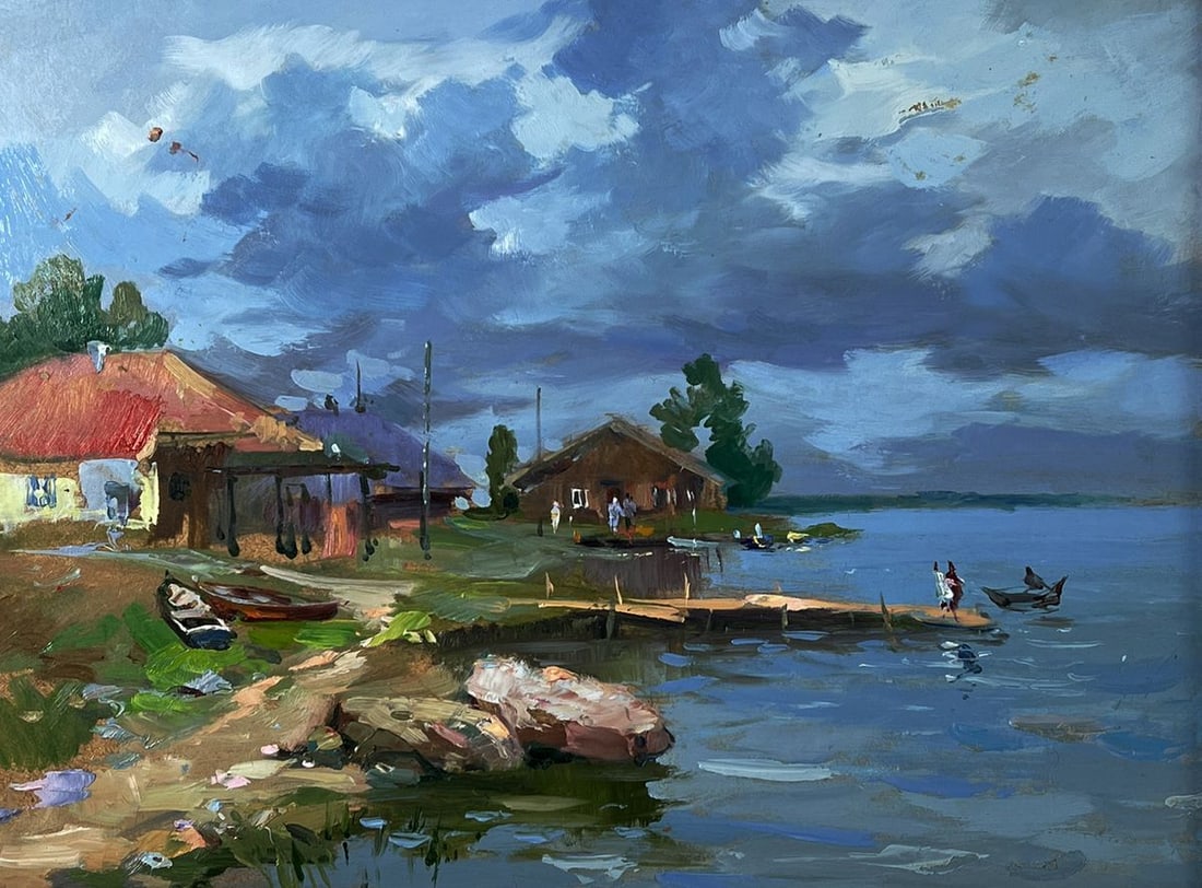 Oil painting Houses near the river bank Yuriy Suprunchuk - 3