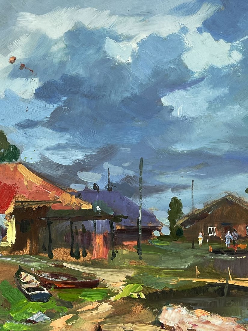 Oil painting Houses near the river bank Yuriy Suprunchuk - 4