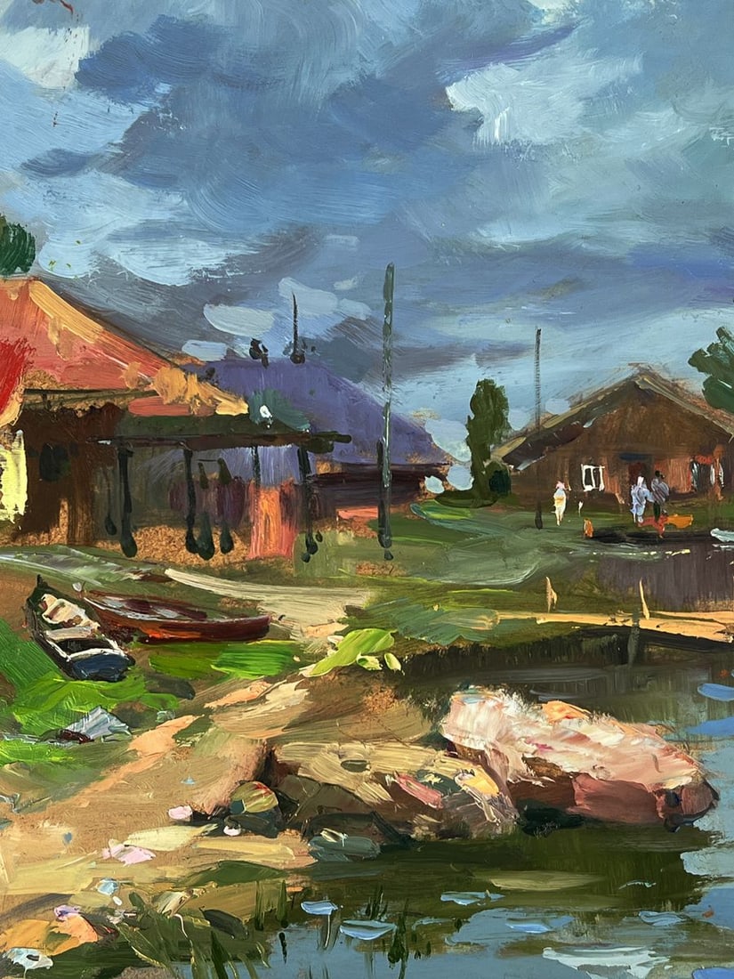 Oil painting Houses near the river bank Yuriy Suprunchuk - 5
