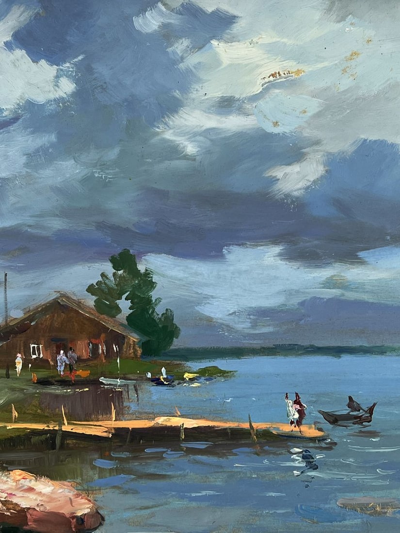Oil painting Houses near the river bank Yuriy Suprunchuk - 8