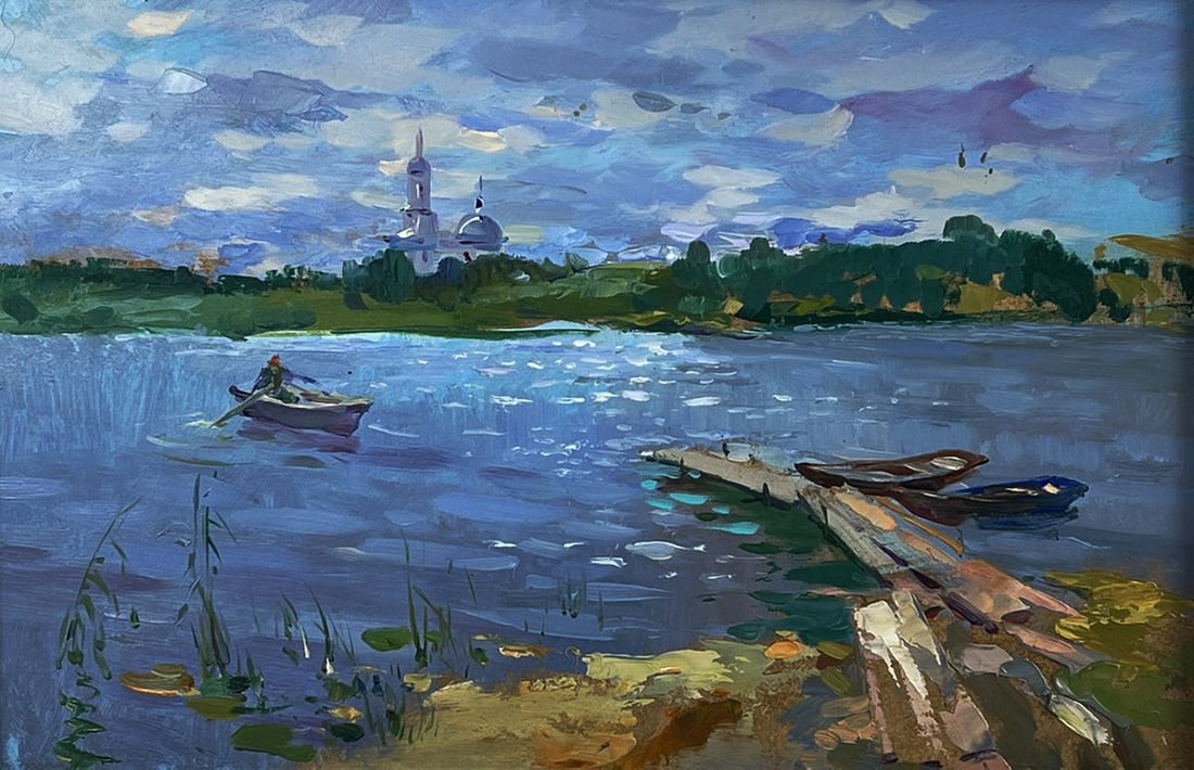 Oil painting Summer fishing on the river Yuriy Suprunchuk - 3