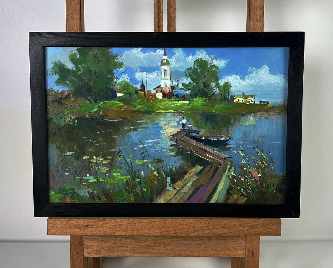 Oil painting Bridge over the river Yuriy Suprunchuk: NoAAA6122*** ABOUT THIS PAINTING **** TITLE: "Bridge over the river"* ARTISTS: Yuriy Suprunchuk* SIZE: 20x30 cm/7.87x11.81 inches'* MEDIUM: oil, hardboard* HAND PAINTED: Original painting from our col