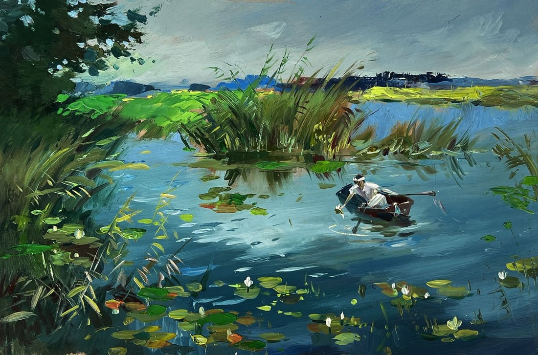 Oil painting Quiet fishing by the river Yuriy Suprunchuk - 3