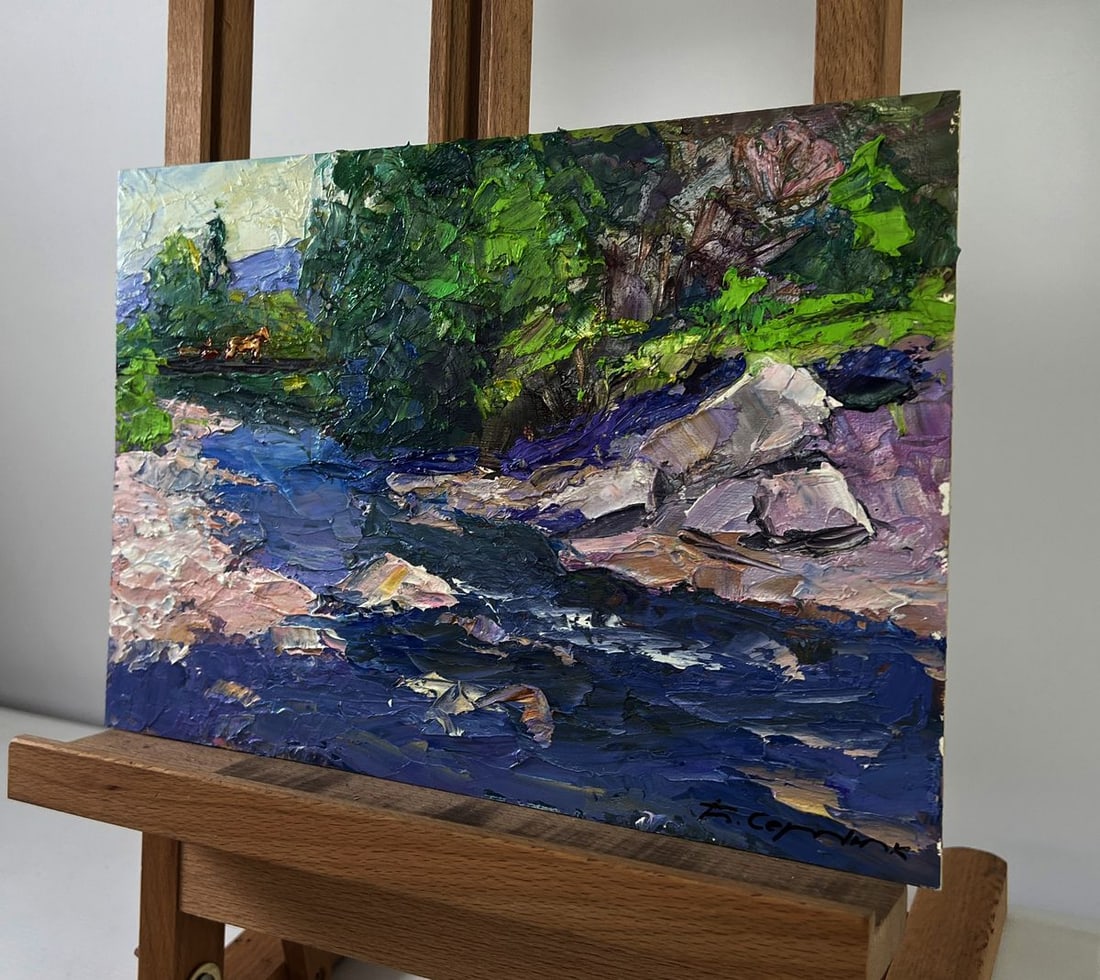 Oil painting Mountain river escending through forest Boris Serdyuk - 2