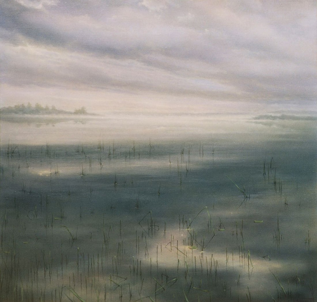 Oil painting Foggy morning by the river Vasily Korkishko: NoKork 241*** ABOUT THIS PAINTING **** TITLE: "Foggy morning by the river" * ARTISTS: Vasily Korkishko* SIZE: 95x95 cm/'37.40x37.40 inches'* MEDIUM: oil, canvas* HAND PAINTED: Original painting from
