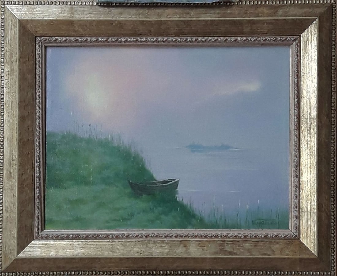 Oil painting Fisherman's morning by the river Vasily Korkishko (1 of 2)