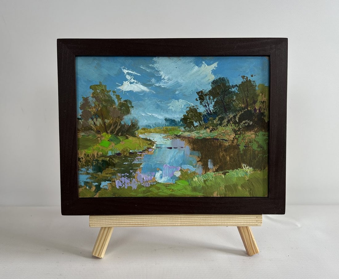 Oil painting The Winding River Yuriy Suprunchuk: NoAAA4341The painting "The Winding River" captures the untouched beauty of nature, immersing the viewer in a serene and picturesque landscape. The artist skillfully employs expressive brushstrokes, ri