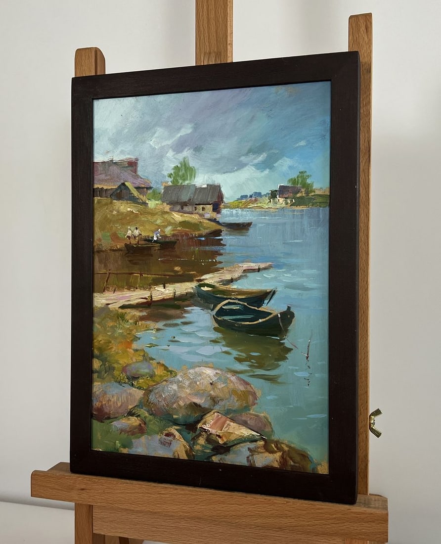 Oil painting Quiet village harbour Yuriy Suprunchuk - 2