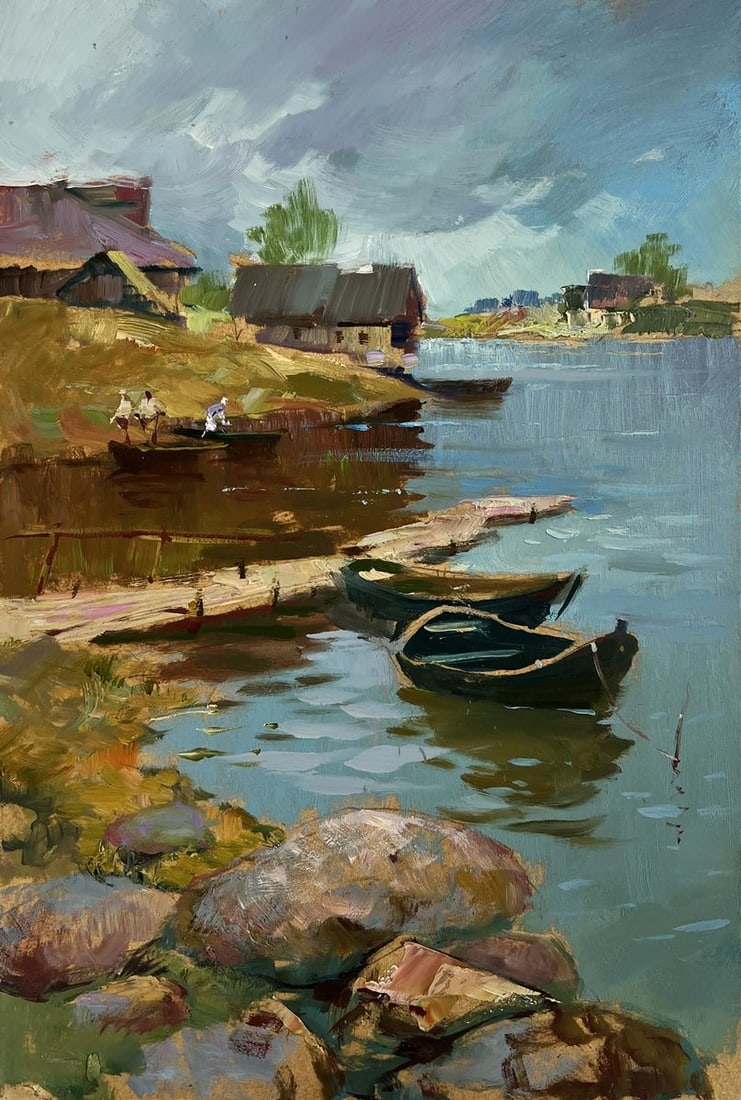Oil painting Quiet village harbour Yuriy Suprunchuk - 3