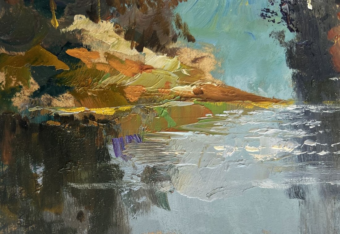 Oil painting A river washes through the autumn forest Yuriy Suprunchuk - 7