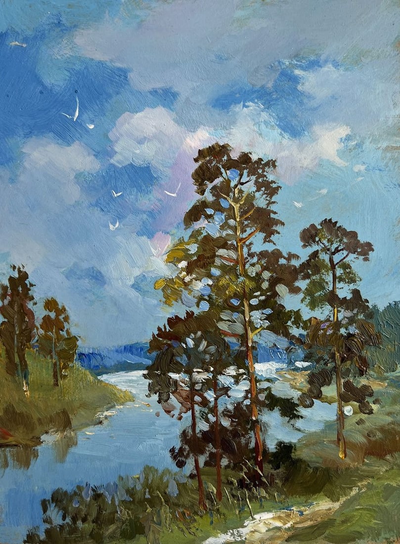 Oil painting Warm summer day by the river Yuriy Suprunchuk - 3