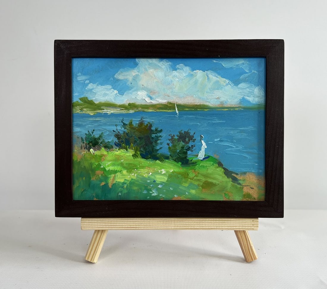Oil painting Fresh summer wind Yuriy Suprunchuk: NoAAA4422The painting "Fresh Summer Wind" masterfully captures a serene and uplifting moment in nature, where the beauty of the landscape meets the tranquility of a summer breeze. The composition