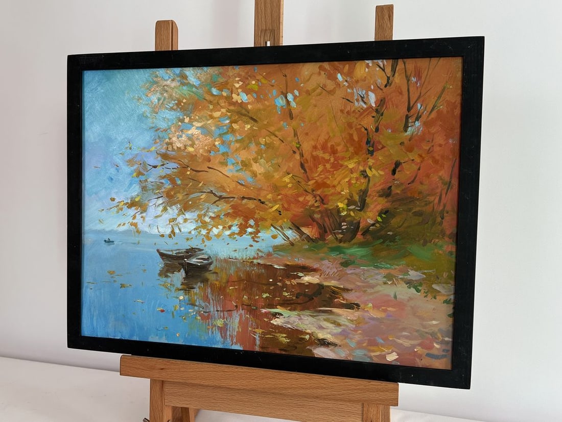Oil painting Whisper of autumn leaves by the river Yuriy Suprunchuk - 2