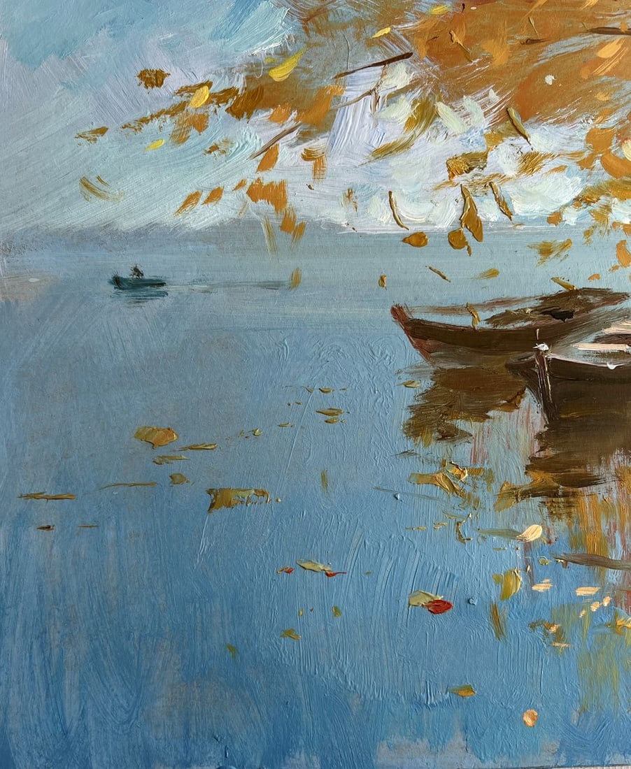 Oil painting Whisper of autumn leaves by the river Yuriy Suprunchuk - 7